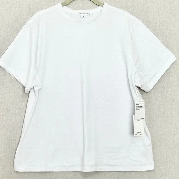 Good American Womens White Essential Short Sleeve Crewneck T-Shirt XL NEW - Picture 1 of 4